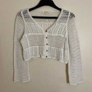 Rebellion White Crochet Button-Up crop Cardigan